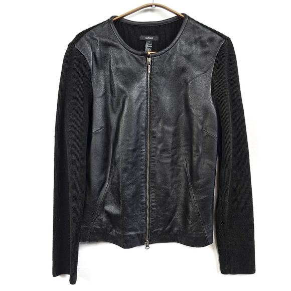 Alfani Black Leather Sweater Zip Up Jacket Size Medium - Picture 1 of 10